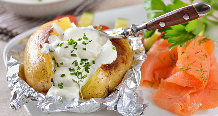Baked Potatoes with Smoked Salmon Topping
