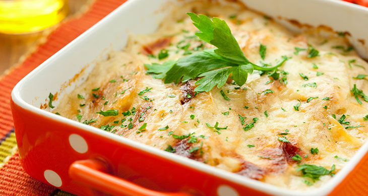 Baked Potatoes with Caramelised Onion and Chicken Topping