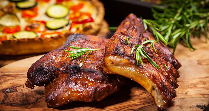 Lamb Chops with Mint Sauce on a Hot Stone