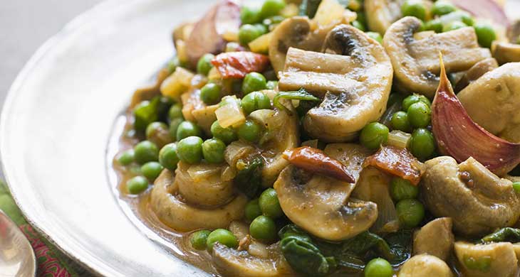Karahi Mushrooms with Peppers and Peas