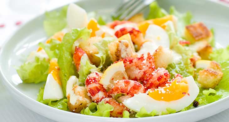 Spicy Shrimp with Fried Egg Salad