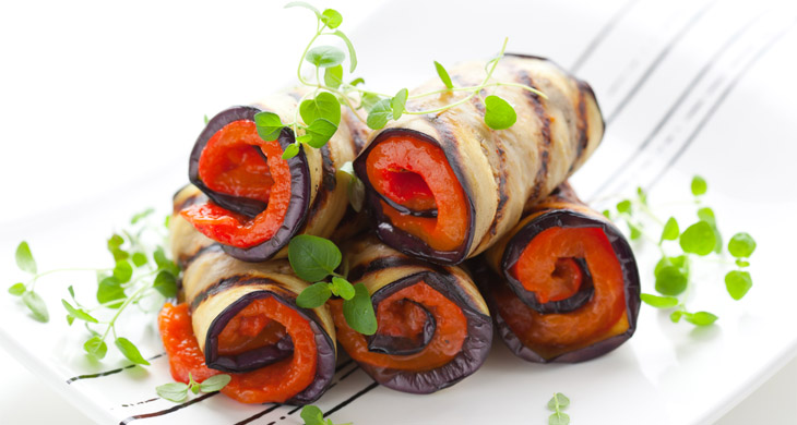 Tomato, Feta and Aubergine Roll-ups