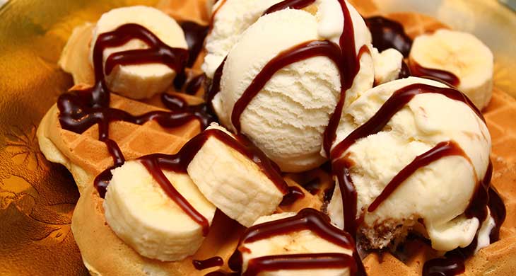 Waffles with Caramelized Bananas